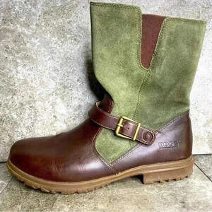 Bogs Bobby Mid Calf Boots Waterproof Olive Suede Brown Leather Women’s Size 10.5